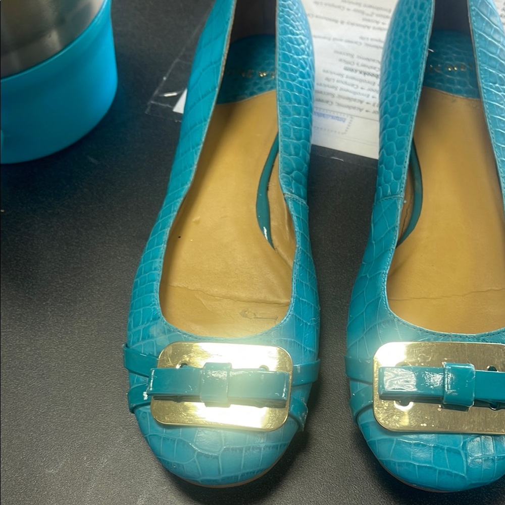 Nine West Blue and Gold Flats with Decorative Buckle